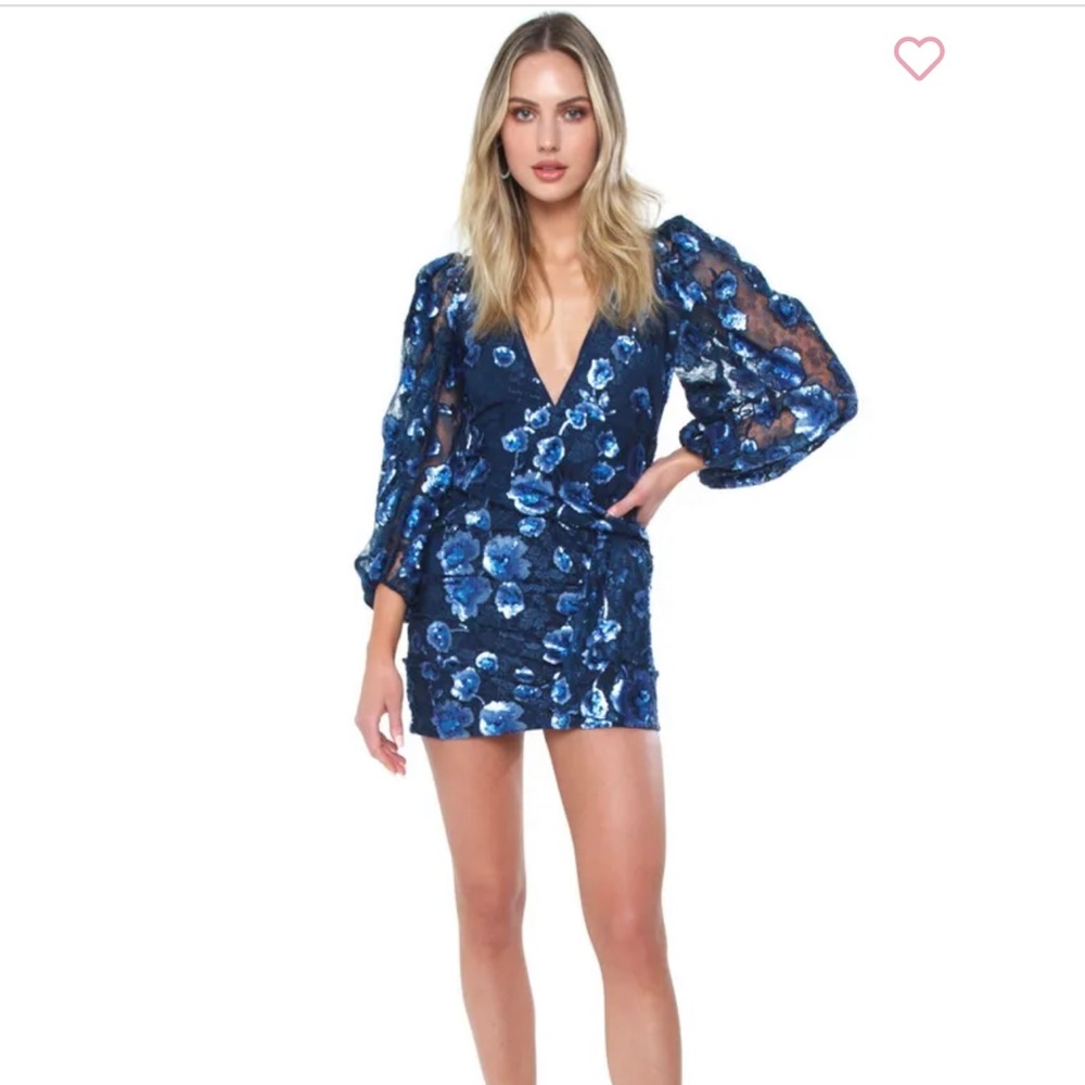For Love And Lemons Navy Blue Floral Sequin Mini Dress